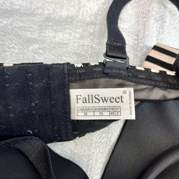 RETRO Bras Brassiere Women 32B Push Up Pads Unlined Pink/Blk Striped Convertable - Picture 6 of 16